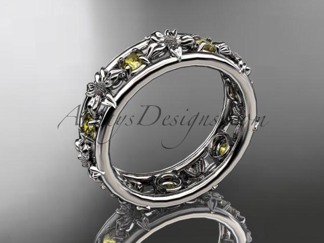 14kt white gold diamond leaf wedding ring, engagement ring, wedding band. ADLR160 nature inspired jewelry - AnjaysDesigns