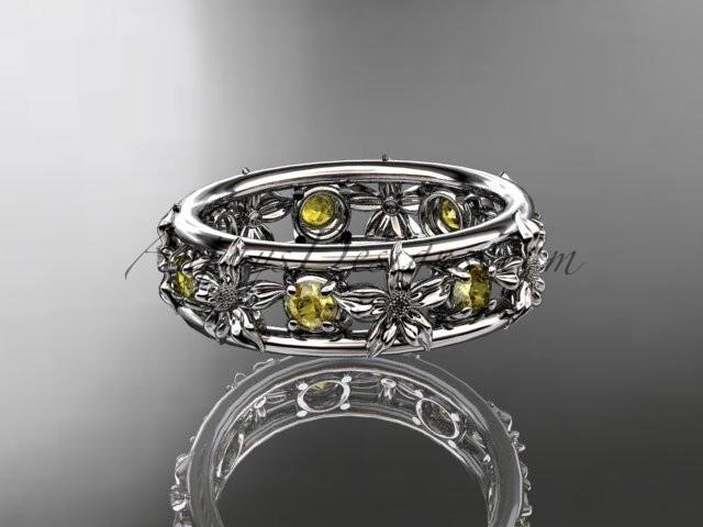 14kt white gold diamond leaf wedding ring, engagement ring, wedding band. ADLR160 nature inspired jewelry - AnjaysDesigns