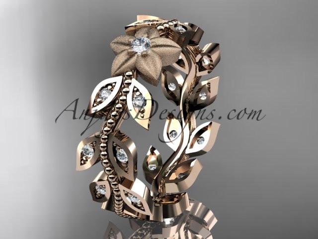 14kt rose gold diamond flower, leaf and vine wedding ring, engagement ring, wedding band ADLR161 - AnjaysDesigns