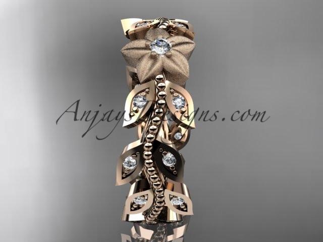 14kt rose gold diamond flower, leaf and vine wedding ring, engagement ring, wedding band ADLR161 - AnjaysDesigns