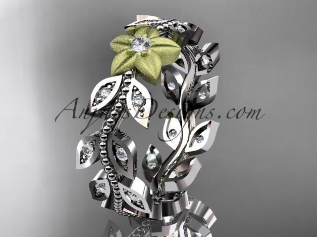 14kt two-tone gold diamond flower, leaf and vine wedding ring, engagement ring, wedding band ADLR161 - AnjaysDesigns