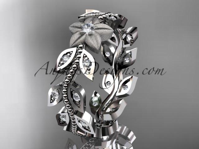 14kt white gold diamond flower, leaf and vine wedding ring, engagement ring,wedding band ADLR161 - AnjaysDesigns