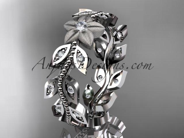 platinum diamond flower, leaf and vine wedding ring, engagement ring, wedding band ADLR161 - AnjaysDesigns