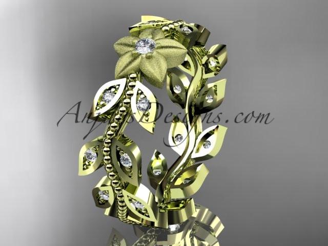 14kt yellow gold diamond flower, leaf and vine wedding ring, engagement ring, wedding band ADLR161 - AnjaysDesigns