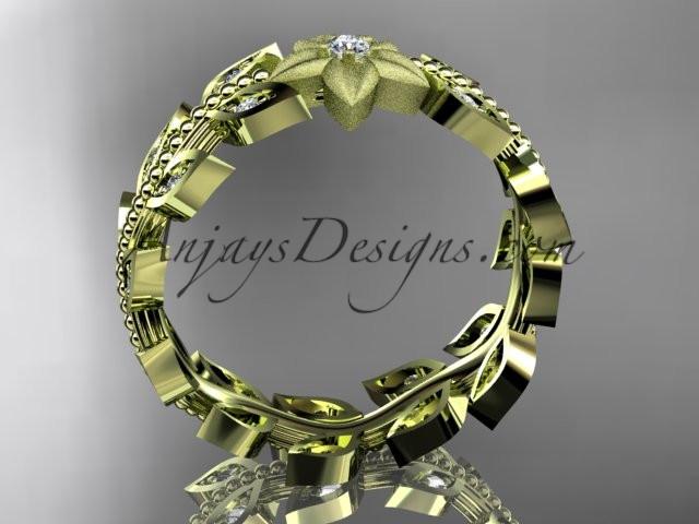 14kt yellow gold diamond flower, leaf and vine wedding ring, engagement ring, wedding band ADLR161 - AnjaysDesigns