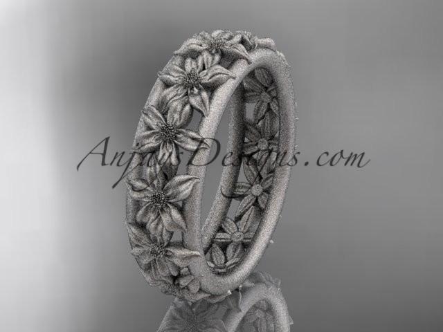 platinum flower wedding ring, engagement ring, wedding band ADLR163G - AnjaysDesigns