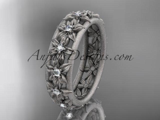 platinum diamond flower wedding ring, engagement ring, wedding band ADLR163 - AnjaysDesigns