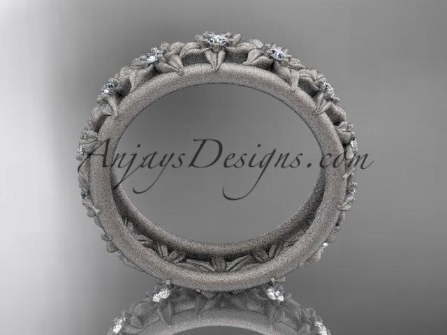 platinum diamond flower wedding ring, engagement ring, wedding band ADLR163 - AnjaysDesigns