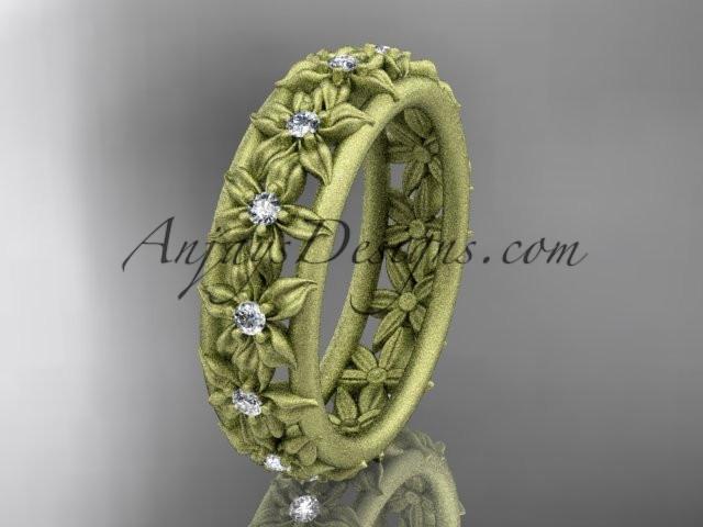 14kt yellow gold diamond flower wedding ring, engagement ring, wedding band ADLR163 - AnjaysDesigns