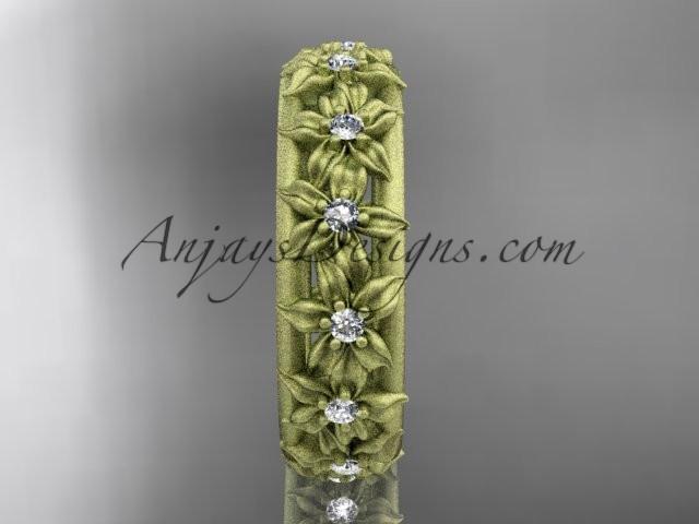 14kt yellow gold diamond flower wedding ring, engagement ring, wedding band ADLR163 - AnjaysDesigns
