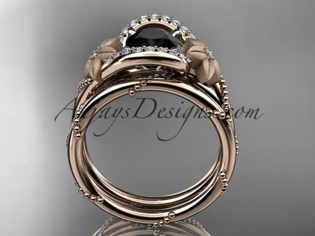 14kt rose gold diamond unique engagement set with a Black Diamond center stone ADLR166S - AnjaysDesigns