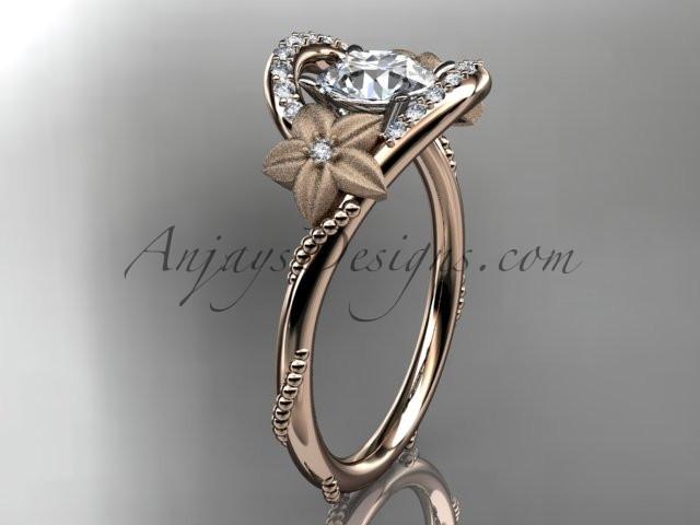 14kt rose gold diamond unique engagement ring with a "Forever One" Moissanite center stone ADLR166 - AnjaysDesigns