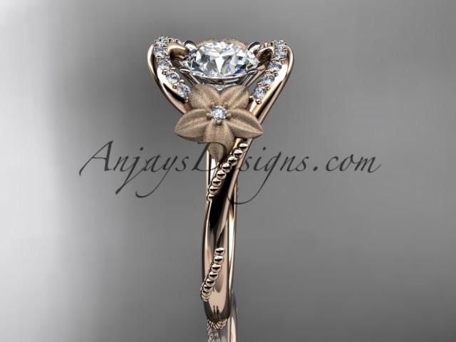 14kt rose gold diamond unique engagement ring with a "Forever One" Moissanite center stone ADLR166 - AnjaysDesigns