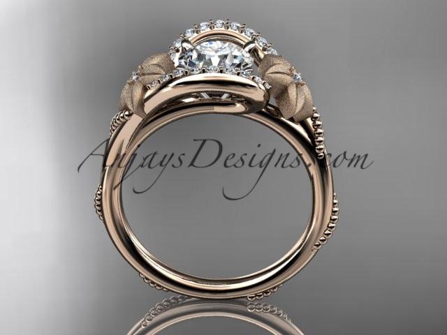 14kt rose gold diamond unique engagement ring with a "Forever One" Moissanite center stone ADLR166 - AnjaysDesigns
