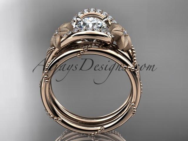 14kt rose gold diamond unique engagement set with a "Forever One" Moissanite center stone ADLR166S - AnjaysDesigns