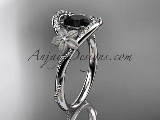 14kt white gold diamond unique engagement ring with a Black Diamond center stone ADLR166 - AnjaysDesigns