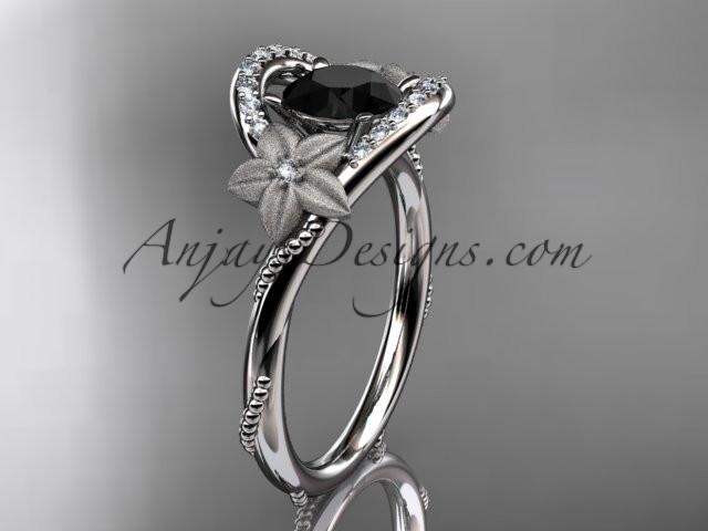 platinum diamond unique engagement ring with a Black Diamond center stone ADLR166 - AnjaysDesigns