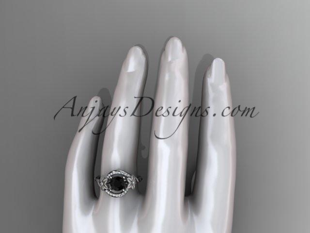 14kt white gold diamond unique engagement ring with a Black Diamond center stone ADLR166 - AnjaysDesigns