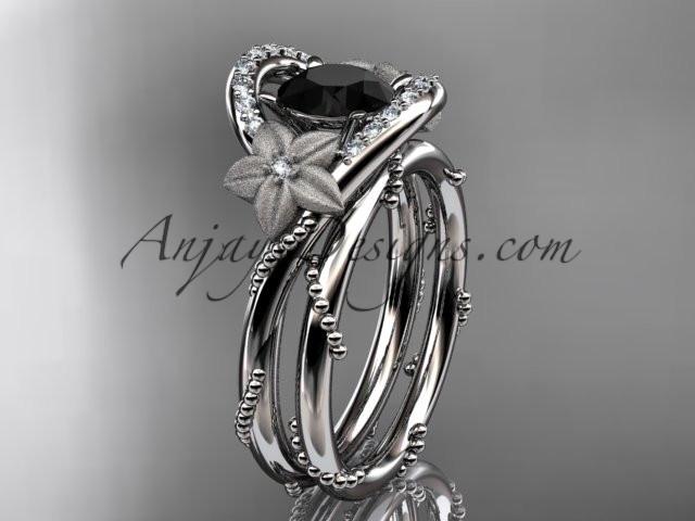 platinum diamond unique engagement set with a Black Diamond center stone ADLR166S - AnjaysDesigns