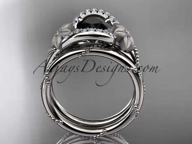 14kt white gold diamond unique engagement set with a Black Diamond center stone ADLR166S - AnjaysDesigns