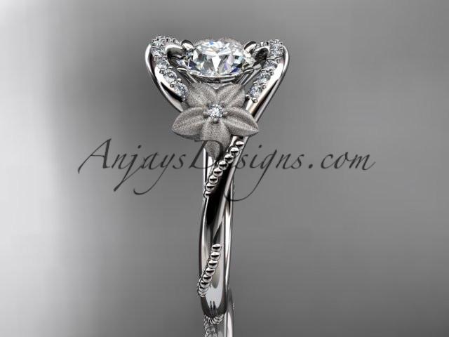 Platinum diamond unique engagement ring with a "Forever One" Moissanite center stone ADLR166 - AnjaysDesigns