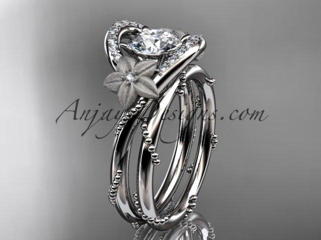platinum diamond unique engagement set with a "Forever One" Moissanite center stone ADLR166S - AnjaysDesigns