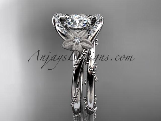 platinum diamond unique engagement set with a "Forever One" Moissanite center stone ADLR166S - AnjaysDesigns