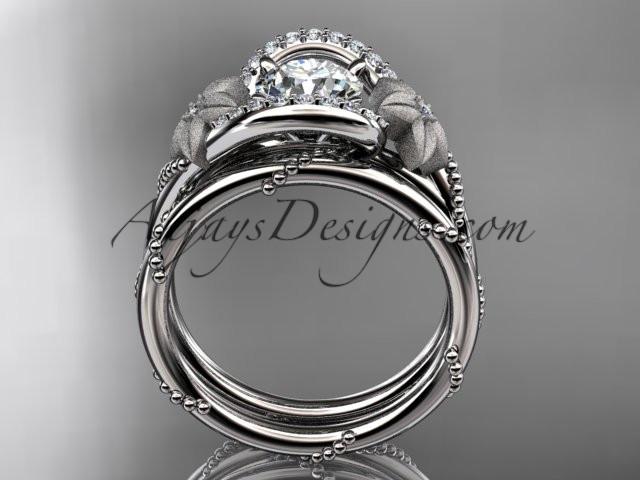 platinum diamond unique engagement set with a "Forever One" Moissanite center stone ADLR166S - AnjaysDesigns