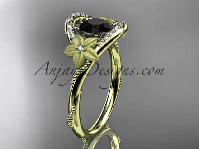 14kt yellow gold diamond unique engagement ring with a Black Diamond center stone ADLR166 - AnjaysDesigns