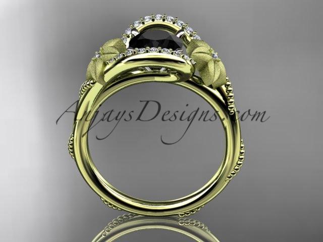 14kt yellow gold diamond unique engagement ring with a Black Diamond center stone ADLR166 - AnjaysDesigns