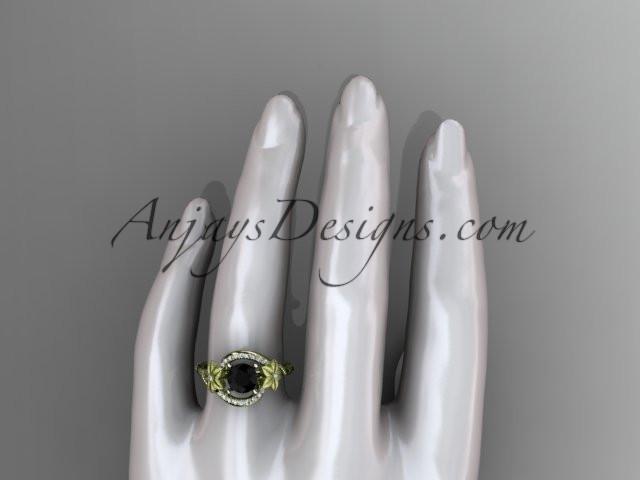 14kt yellow gold diamond unique engagement ring with a Black Diamond center stone ADLR166 - AnjaysDesigns