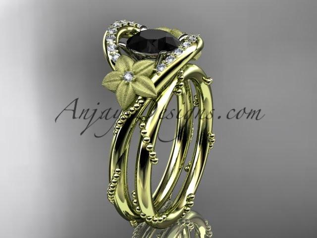 14kt yellow gold diamond unique engagement set with a Black Diamond center stone ADLR166S - AnjaysDesigns