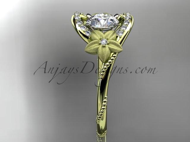 14kt yellow gold diamond unique engagement ring with a "Forever One" Moissanite center stone ADLR166 - AnjaysDesigns