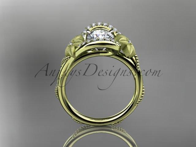 14kt yellow gold diamond unique engagement ring with a "Forever One" Moissanite center stone ADLR166 - AnjaysDesigns