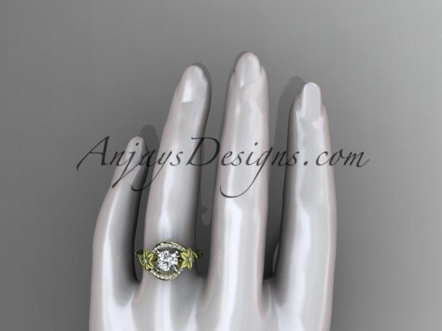 14kt yellow gold diamond unique engagement ring with a "Forever One" Moissanite center stone ADLR166 - AnjaysDesigns