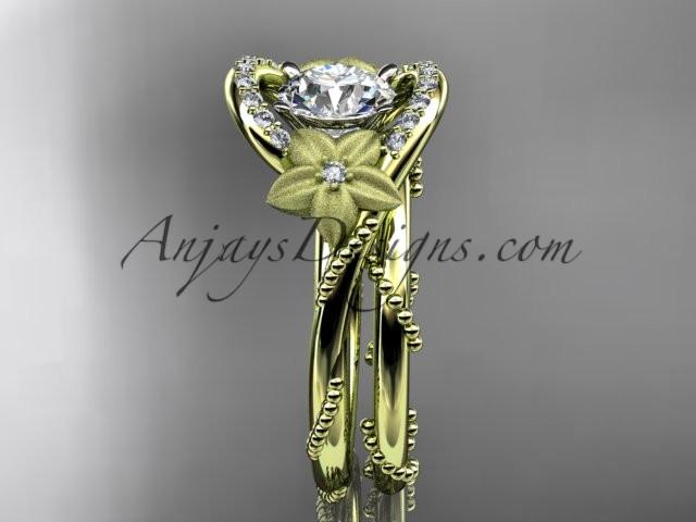 14kt yellow gold diamond unique engagement set with a "Forever One" Moissanite center stone ADLR166S - AnjaysDesigns