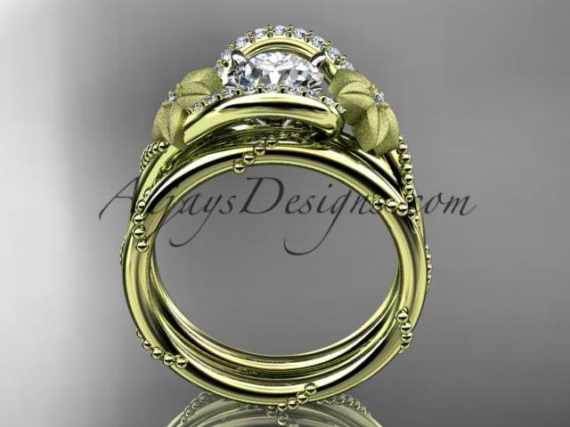 14kt yellow gold diamond unique engagement set with a "Forever One" Moissanite center stone ADLR166S - AnjaysDesigns