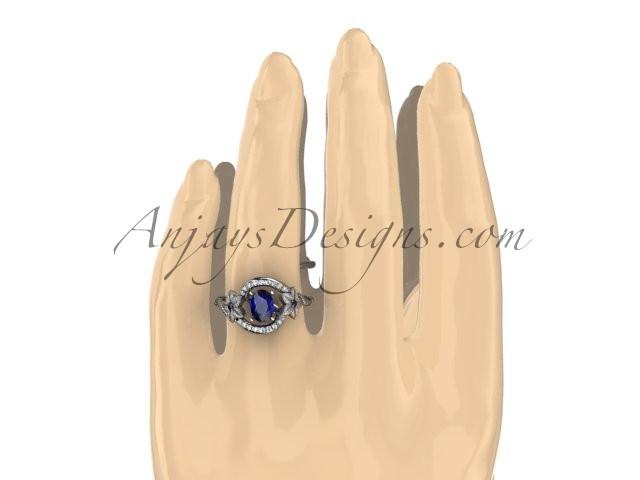 14kt white gold diamond unique floral engagement ring,wedding ring ADLR166. with natural royal blue sapphire center stone - AnjaysDesigns