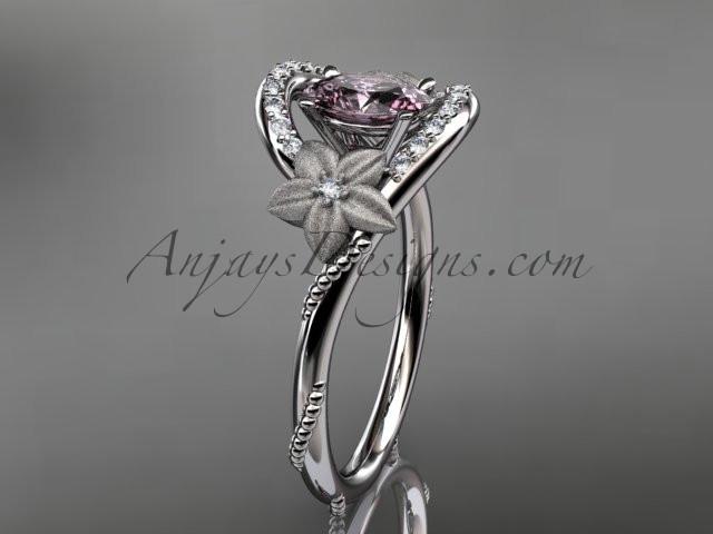 14kt white gold diamond unique floral engagement ring,wedding ring ADLR166. with Titanium Pink SPINEL, SRI-LANKA - AnjaysDesigns