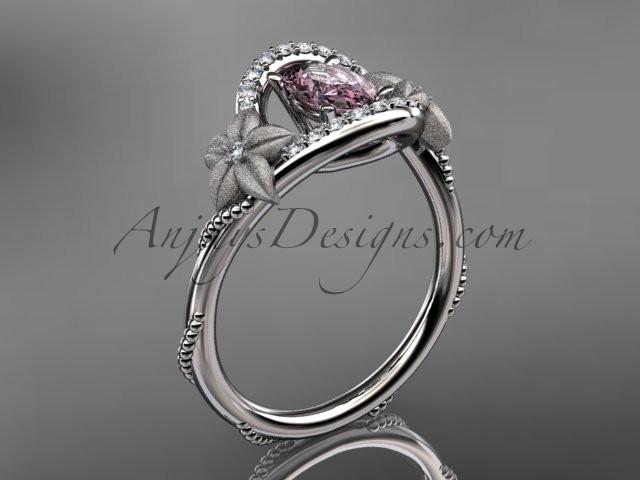 14kt white gold diamond unique floral engagement ring,wedding ring ADLR166. with Titanium Pink SPINEL, SRI-LANKA - AnjaysDesigns