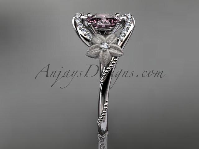 14kt white gold diamond unique floral engagement ring,wedding ring ADLR166. with Titanium Pink SPINEL, SRI-LANKA - AnjaysDesigns