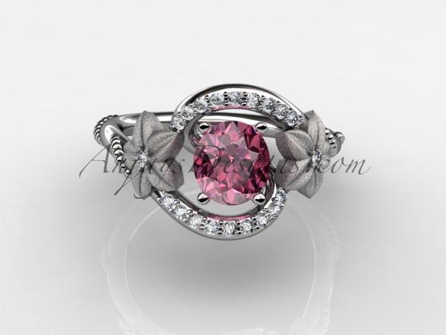 14kt white gold diamond unique floral engagement ring,wedding ring ADLR166. with Titanium Pink SPINEL, SRI-LANKA - AnjaysDesigns