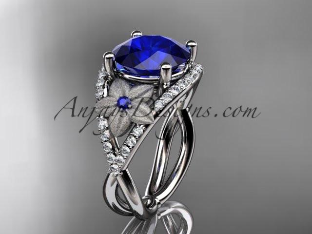 14kt white gold diamond floral engagement ring ADLR167 3.85ct blue Sapphire - AnjaysDesigns