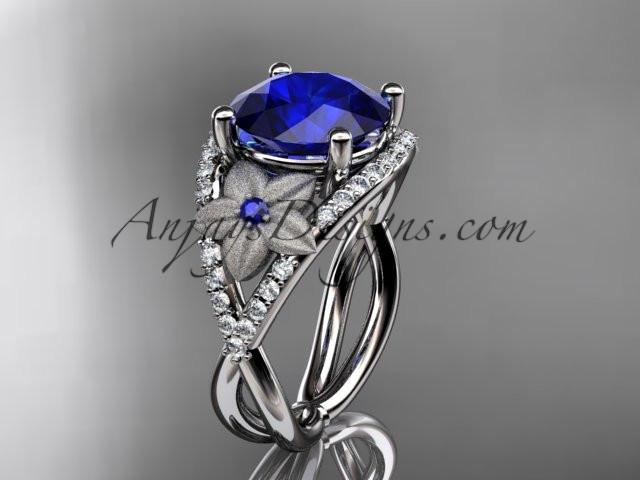 Platinum diamond floral engagement ring ADLR167 3.85ct blue Sapphire - AnjaysDesigns