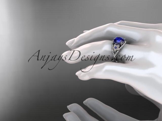 14kt white gold diamond floral engagement ring ADLR167 3.85ct blue Sapphire - AnjaysDesigns