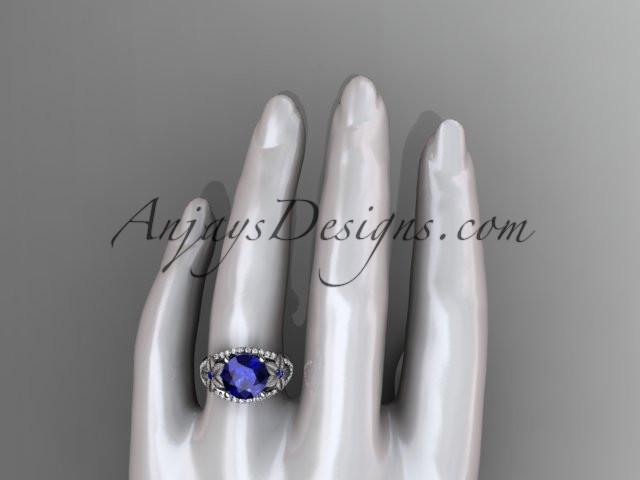 14kt white gold diamond floral engagement ring ADLR167 3.85ct blue Sapphire - AnjaysDesigns