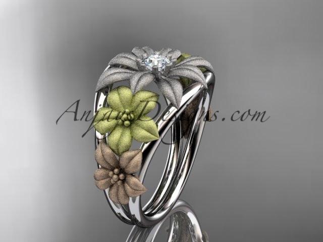 14kt tri color gold diamond floral wedding ring, engagement ring, wedding band.ADLR170 - AnjaysDesigns
