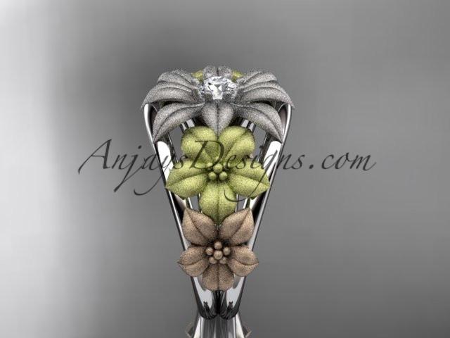 14kt tri color gold diamond floral wedding ring, engagement ring, wedding band.ADLR170 - AnjaysDesigns