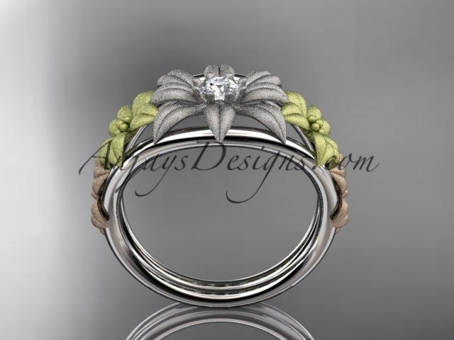 14kt tri color gold diamond floral wedding ring, engagement ring, wedding band.ADLR170 - AnjaysDesigns