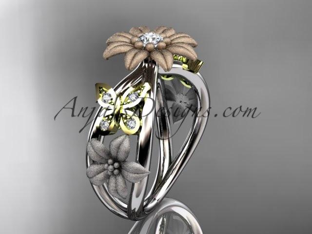 14kt tri color gold floral diamond unique engagement ring, wedding ring ADLR171 - AnjaysDesigns